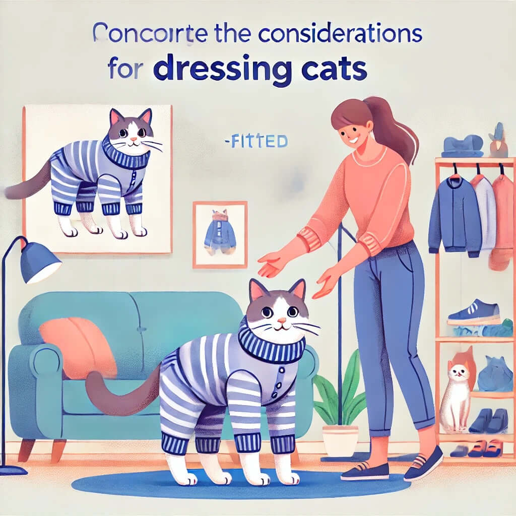 Illustration d'une femme habillant un chat avec un pull, soulignant les considérations relatives à l'habillage des chats à la maison.