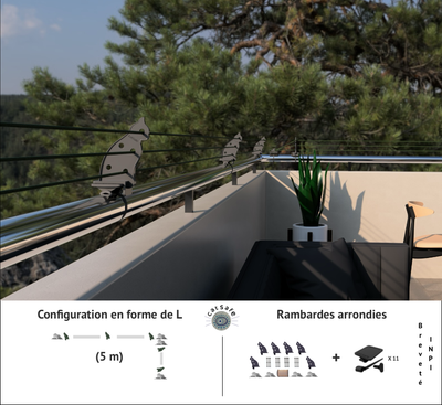 Protection for L-shaped balconies and terraces - Rounded railings
