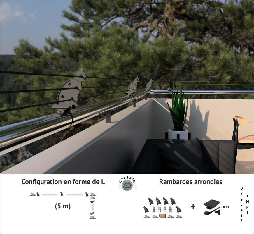 Protection pour balcons et terrasses en forme de L - Rambardes arrondies