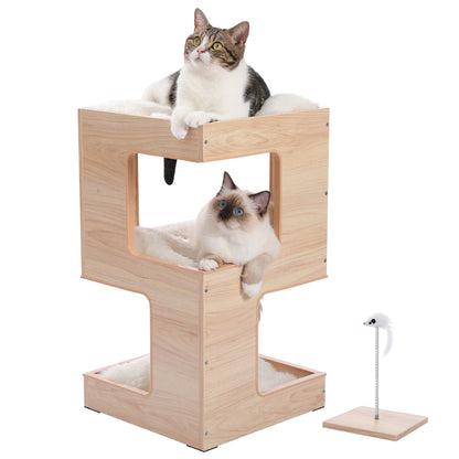 Arbre à chat multi-niveaux moderne – Griffoir, coussins doux et jouets interactifs