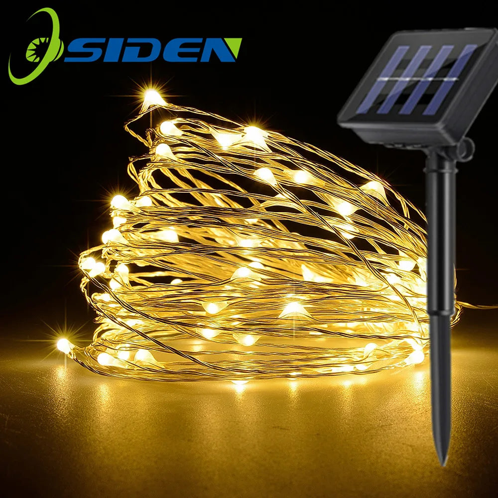 Guirlande lumineuse solaire LED pour extérieur 7 m, 12 m ou 22 m, étanche, pour les fêtes, guirlande de Noël solaire pour le jardin